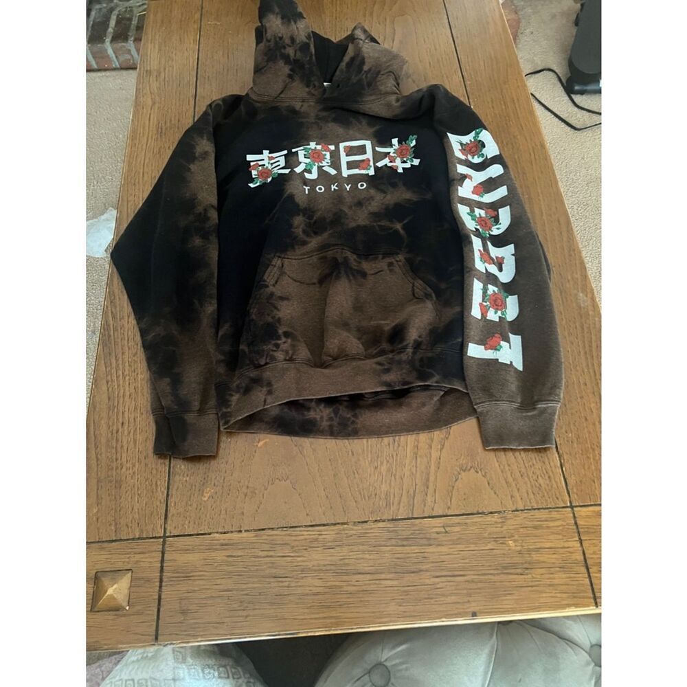 Tokyo Graphic Tie-Dye Hoodie with Rose Sleeve Print - Black/Brown